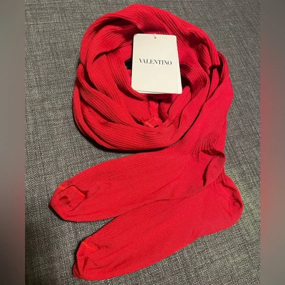 Valentino Silk Blend Ribbed Tights.Brand New. red wine color - Picture 4 of 11